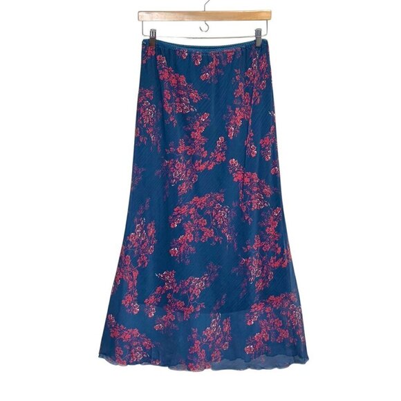NWOT Maxi Skirt Sz.M Dark Blue Floral A-Line Fairy Grunge Y2K 90s Goth - Picture 4 of 8